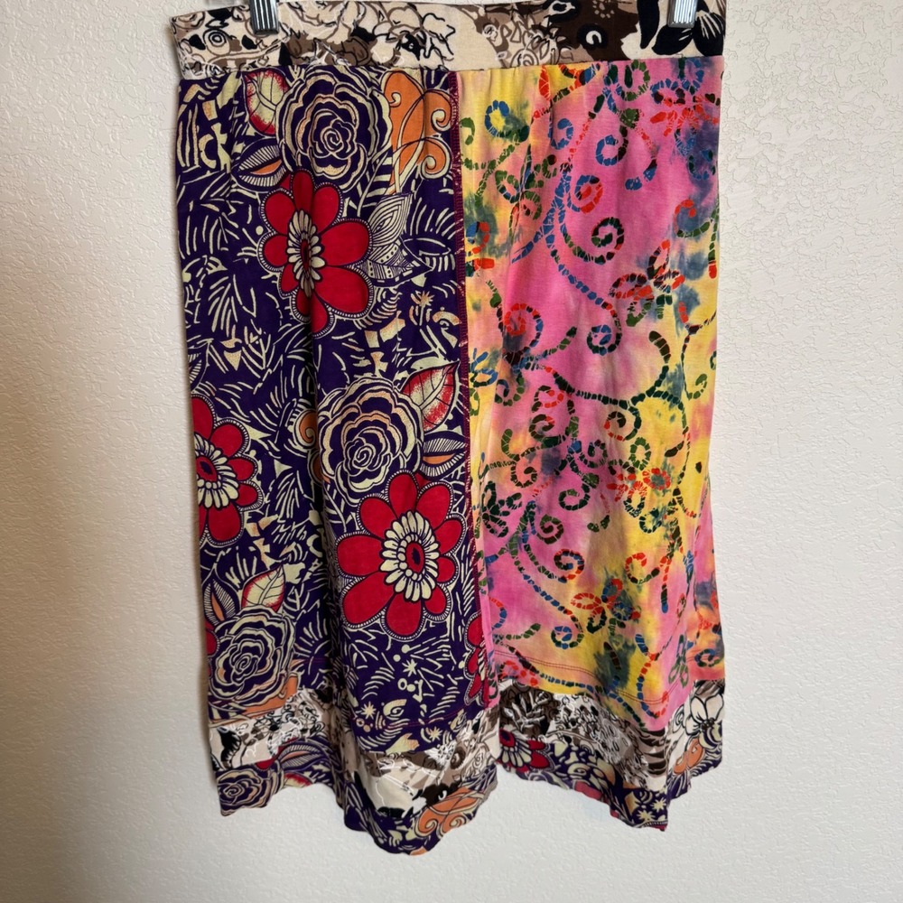 Y2K Boho Patchwork Midi Skirt Zashi Multi Color Size S